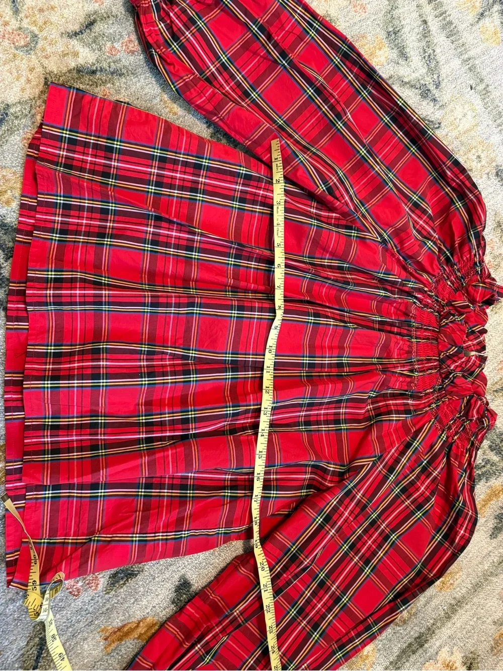 J. Crew Smocked Neck Puff 3/4 Sleeve Blouse In Good Tidings Red Plaid Large